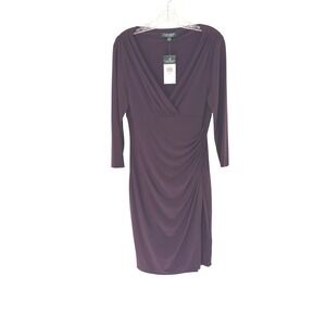 Lauren Ralph Lauren Dress Women's Purple V-Neck Ruched Cocktail Hour Event 10